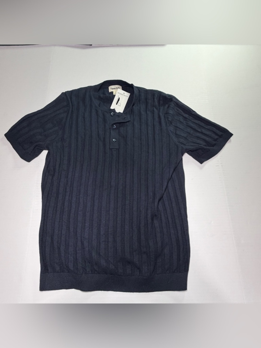 Open Edit Ribbed Henley Top Women’s M Navy Short Sleeve NWT Minimalist